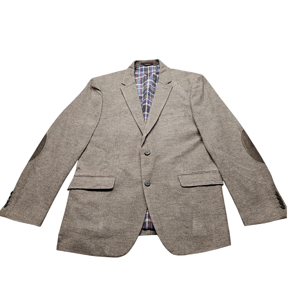 US Polo Assn Mens 42R Brown Houndstooth Cotton Blazer Elbow Patches GLE4031J